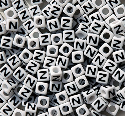 JOLLY STORE Crafts Letter"N" 7mm Cube Shape Alphabet Beads 100pc