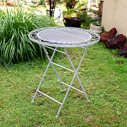HDIJDY Mesa Auxiliar Redonda de Hierro Forjado para Ocio, Mesa Plegable para café, Mesa de Arte para bistró, Mesa de Picnic al Aire Libre, Mesa de Comedor en el Interior, balcón, Patio, jardín