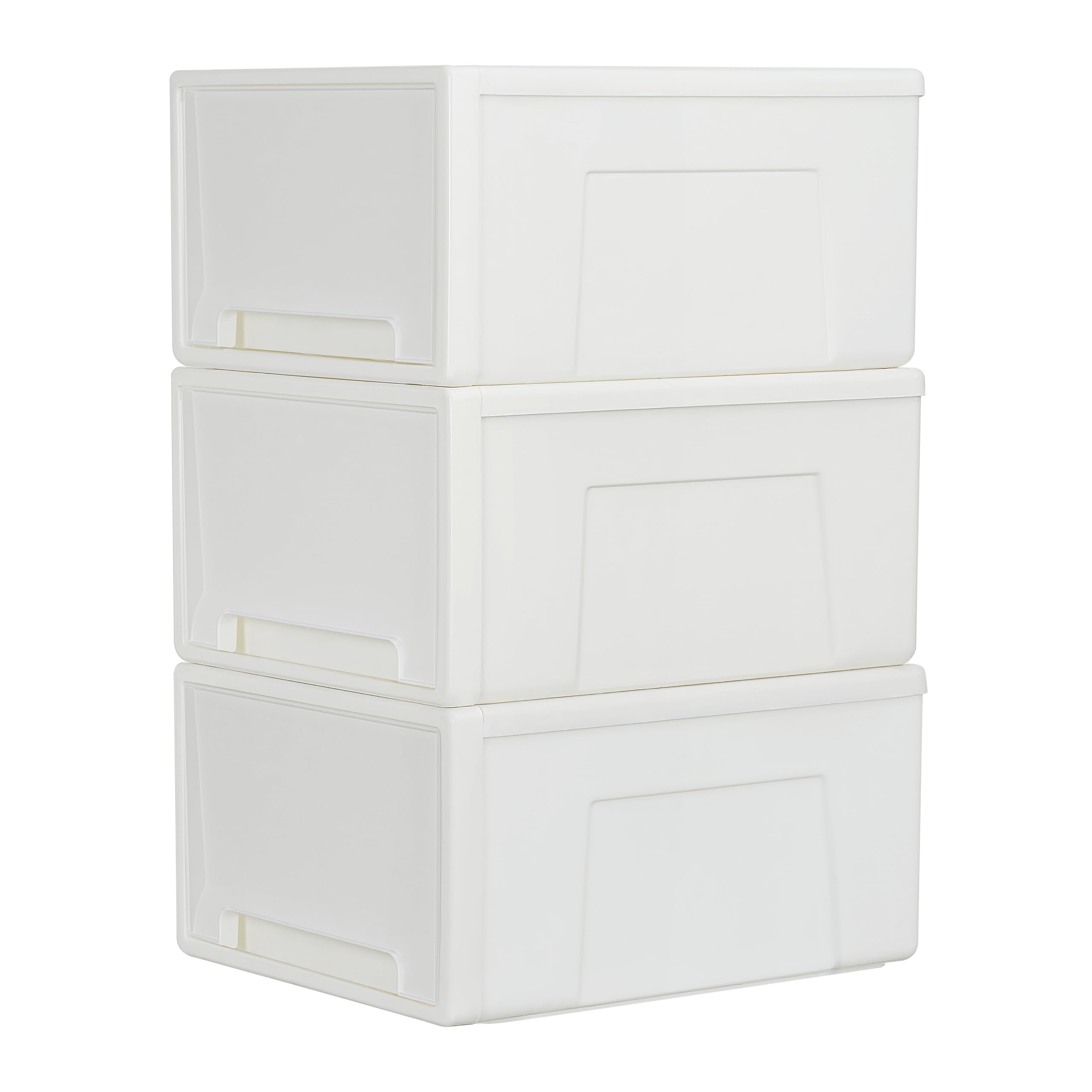 Cetomo 50L*3 Plastic Storage Drawers Unit, Office Desk Organizers, Drawer Organizer, Storage Box, Stackable Tower for Desktop, Bedroom, Dorm, Cosmetics, Durable PP, BPA Free, White, 50L-3 Pack