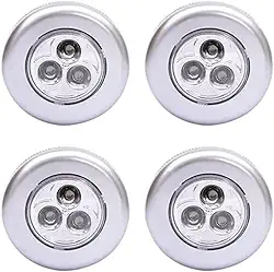 Luminária LED de Toque – Conjunto com 4 Unidades – 3 LEDs – Luz Branca – Montagem em Superfície – Prateado