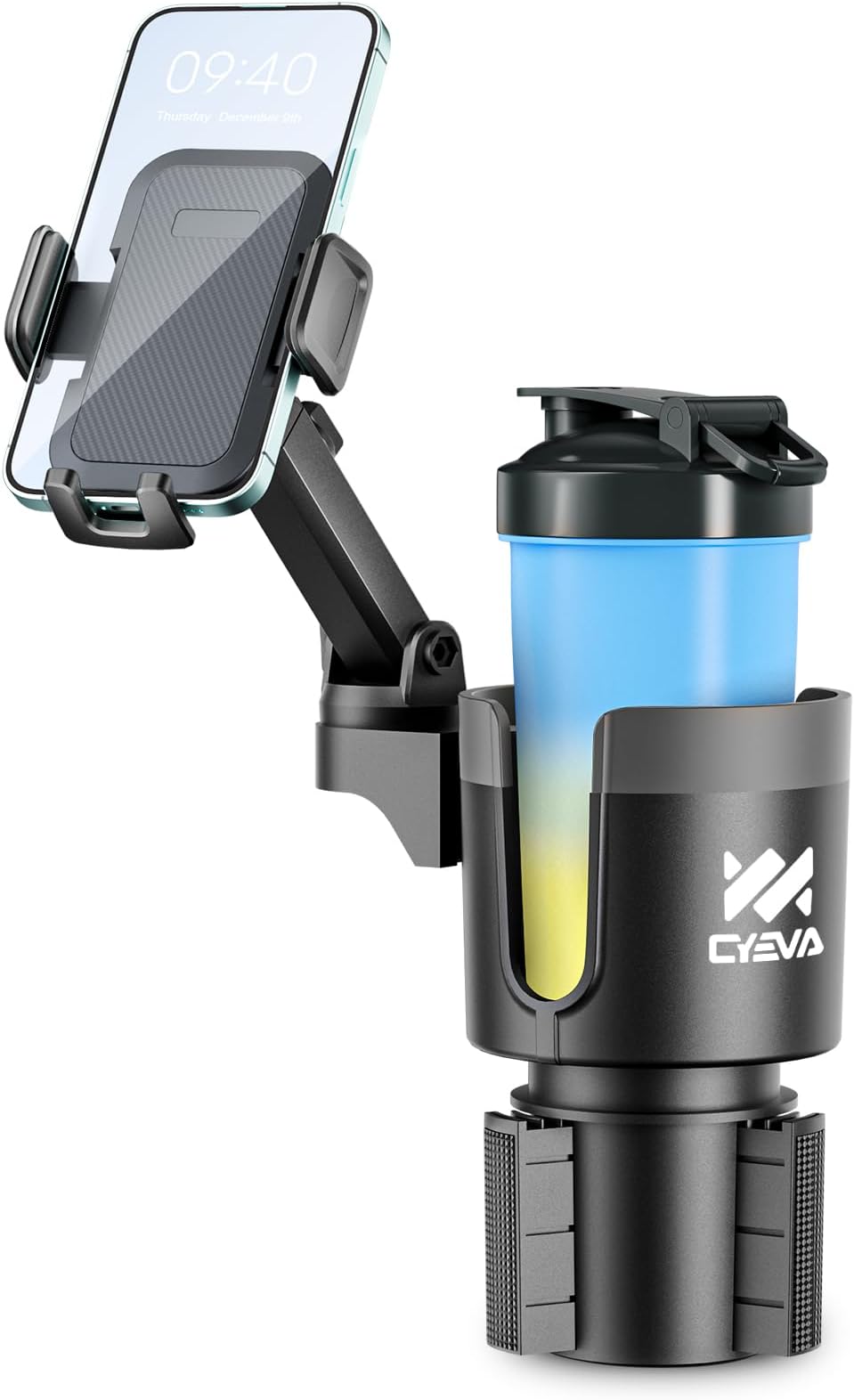 2 in 1 Car Phone Mount - Long Arm with 360° Rotation, Compatible with All Smartphones, Black