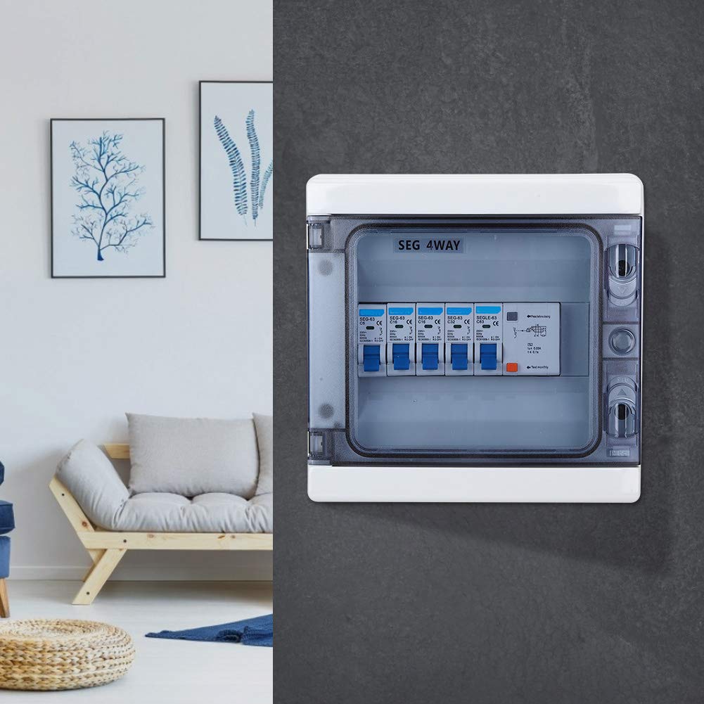 Walfront Disyuntor en Miniatura Disyuntor a Prueba de Agua Interruptor de Fuga de 4 Vías Protección contra Fugas 63A 30mA RCD + 4MCB Interruptor de Aire 1 x 6A + 2 x 16A + 1 x 32A