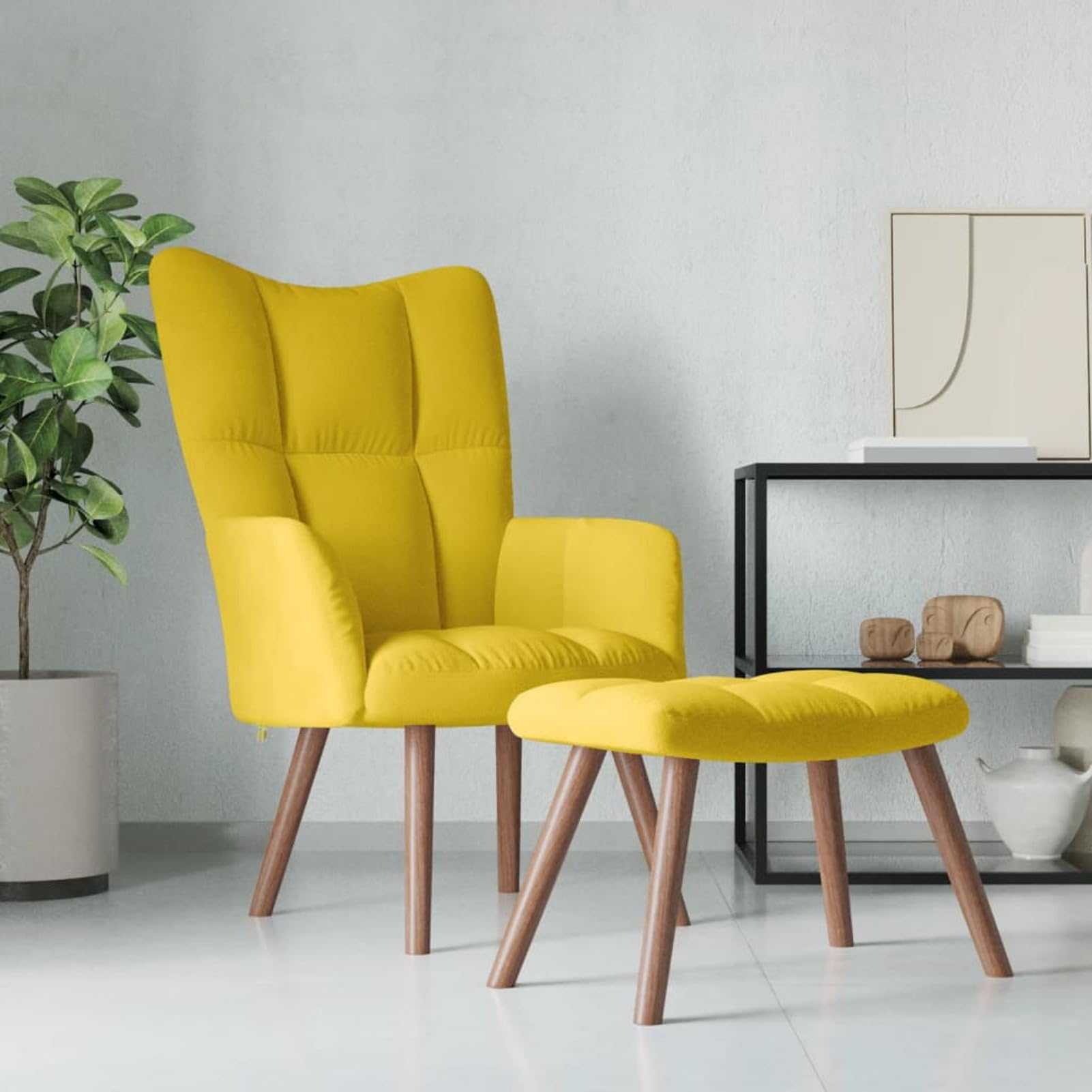 Relaxsessel mit Hocker Senfgelb Samt Lesestuhl Bequemer Sessel Reading Chair - 328069