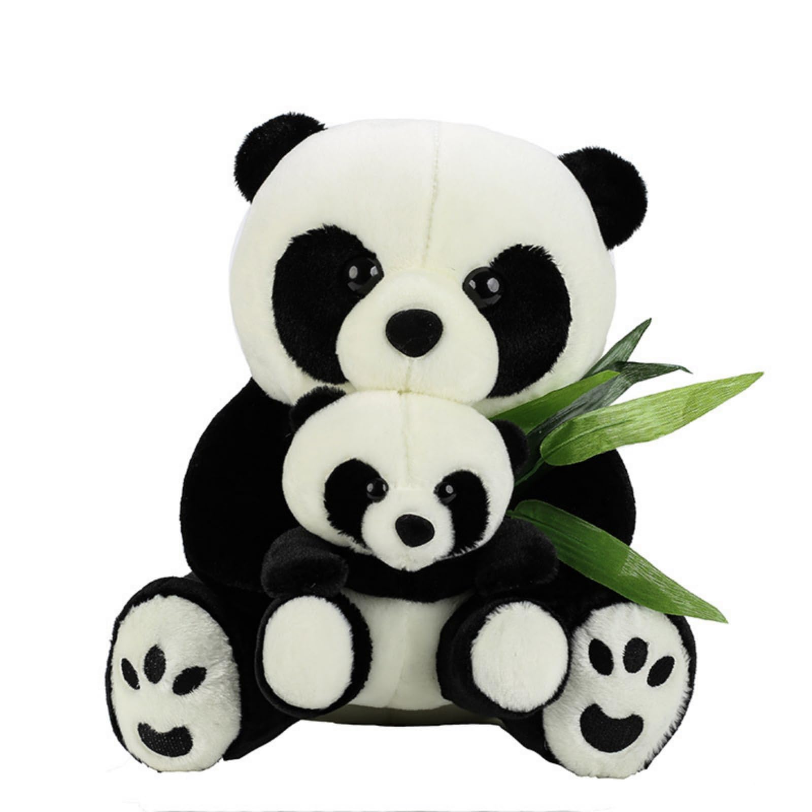 Panda Kuscheltier, 30/40cm Weiches Stofftier Mutter mit Baby und Bambusblättern, Niedliches Panda Plüschtier für Sofa Bett Kinderzimmer Dekoration, Geschenk für Kinder Erwachsene (40 cm)