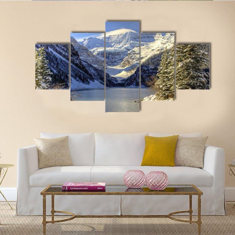 Genérico Lienzo de 5 piezas Nieve En El Lago Louise Decoración Mural Arte Enmarcado Decoración del Dormitorio de la Sala de Estar
