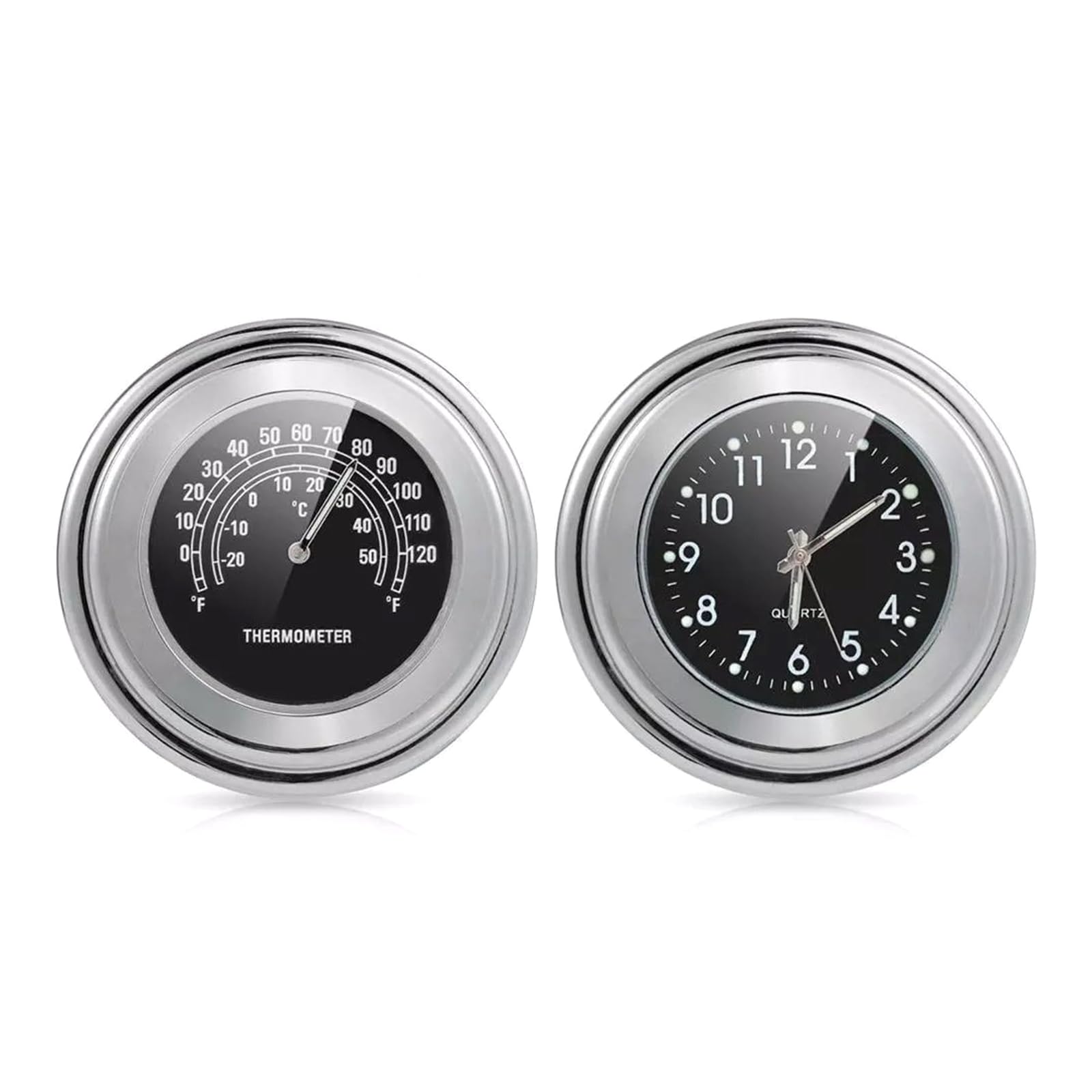 FeiYeup Motorcycle Handlebar Clock Temp Gauge Aluminum Waterproof Luminous 1 Set