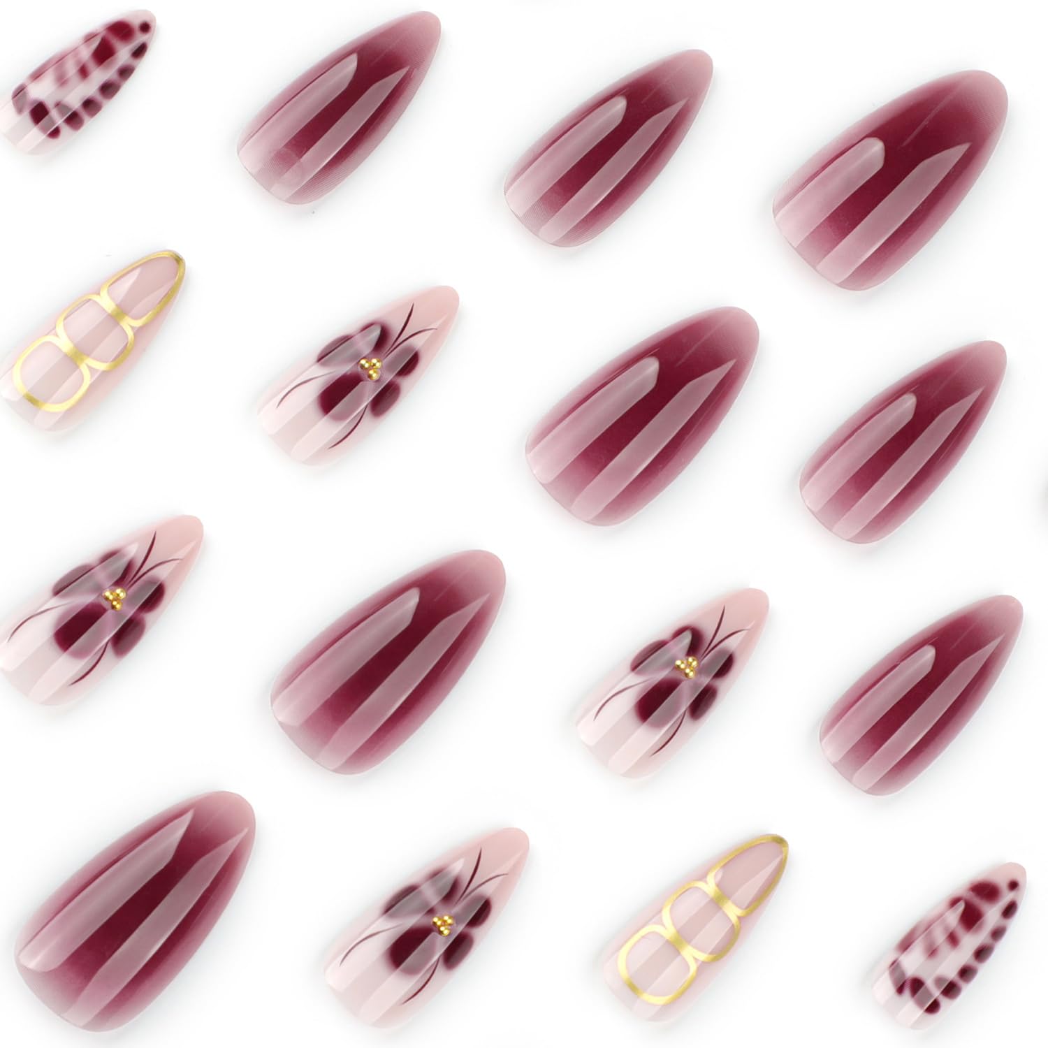Almond Shape Press on Nails Short Purple Cat-Eye French Fake Nails with Flash Wave Designs Acrylic French Nail Tip Glossy False Nails with Jelly Glue Reusable Glue on Stick on Nails for Women 24PCS: almond nails design2