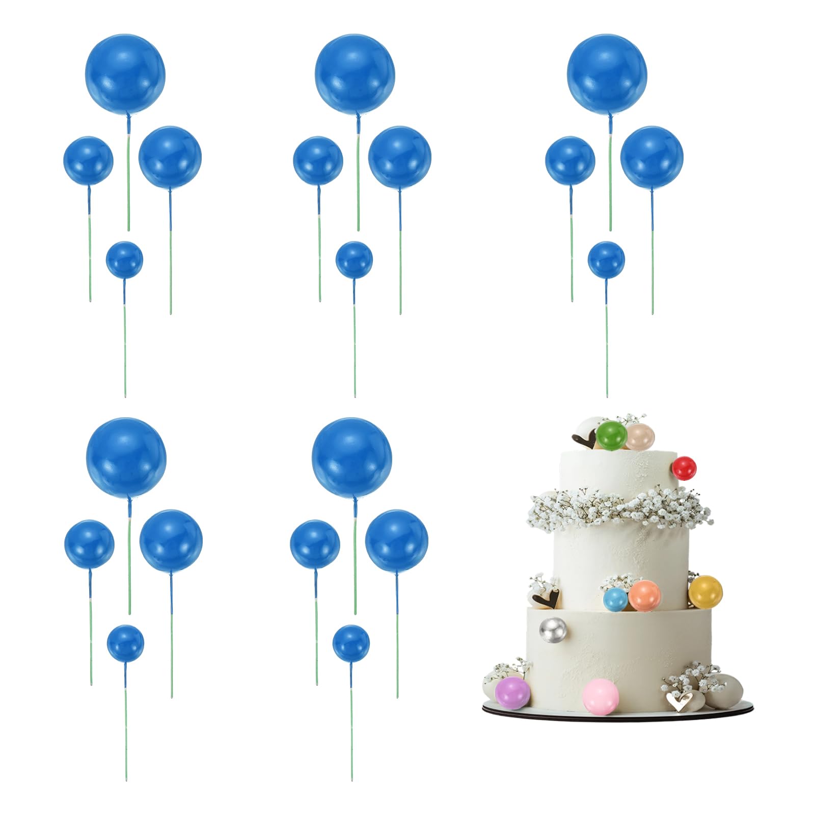 sourcing map 20Pcs Cake Toppers Foam Ball, Cupcake Insert Cake Toppers Cupcakes Decoration Balls for Theme Birthday Party Favors Wedding Halloween Christmas Supplies, Navy Blue