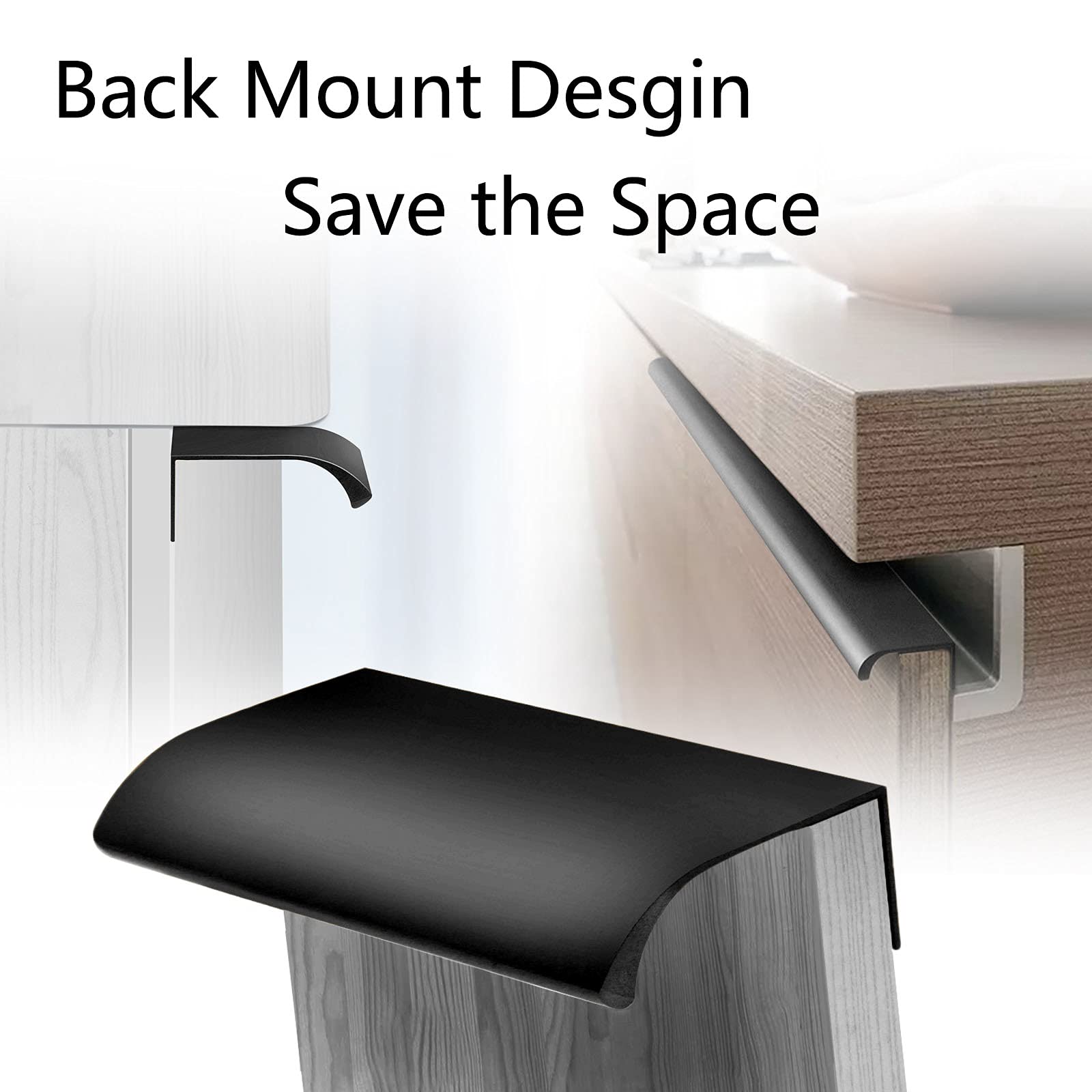 Qjaiune Black Back ount Finger Edge Pull 80/3.15, Aluinu Hidden