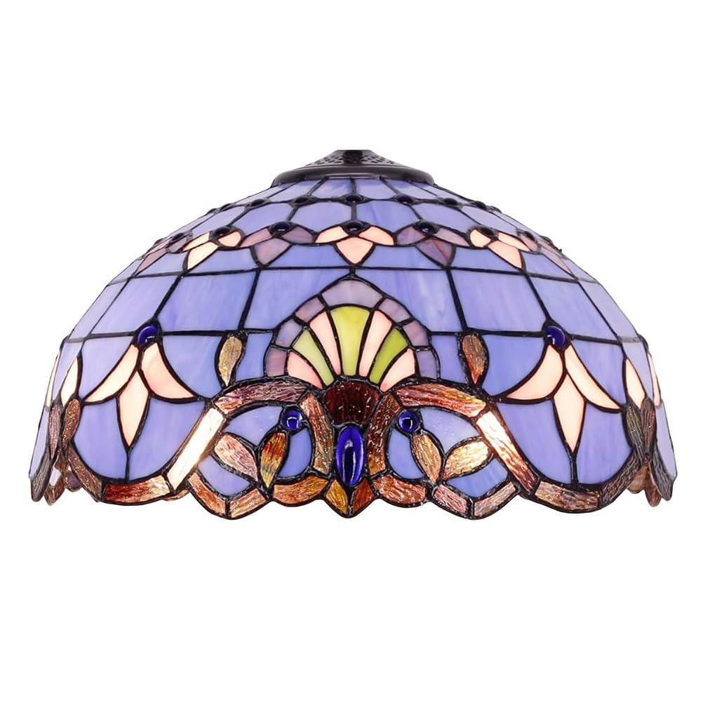 Botowi Blue Baroque Large Tiffany Style Stained Glass Lampshades Replacement, 16 Inch Rose Baroque Glass Lamp Shade, Tulip Floral Light Cover Only For Table Lamps Pendant Lamps Floor Lights,