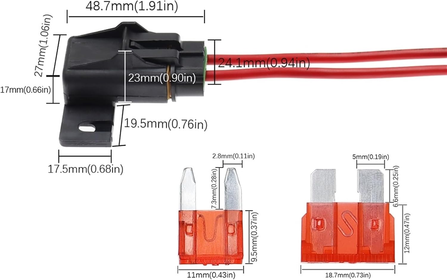 1PCS Car Insert Fuse The Fuse Holder，Waterproof Fuse Box 12AWG Medium Car Insert 600V(Standard,1A)