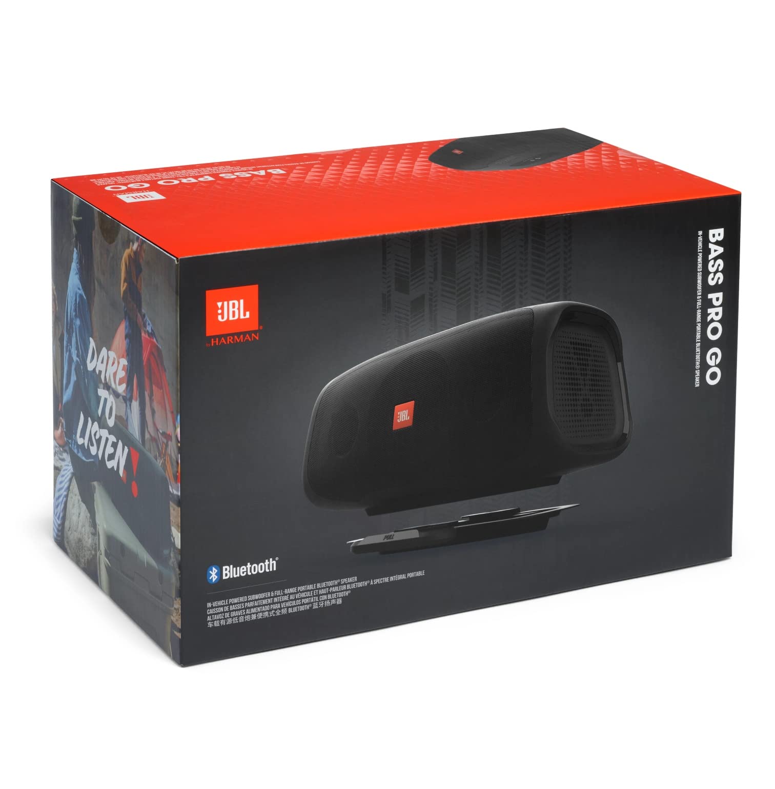 JBL BASSPRO Go Plus mit Heimladegerät - 2 in 1: Aktiv Subwoofer Auto und 200 Watt Bluetooth Lautsprecher Box Einsetzbar im Auto & zu Hause, Black