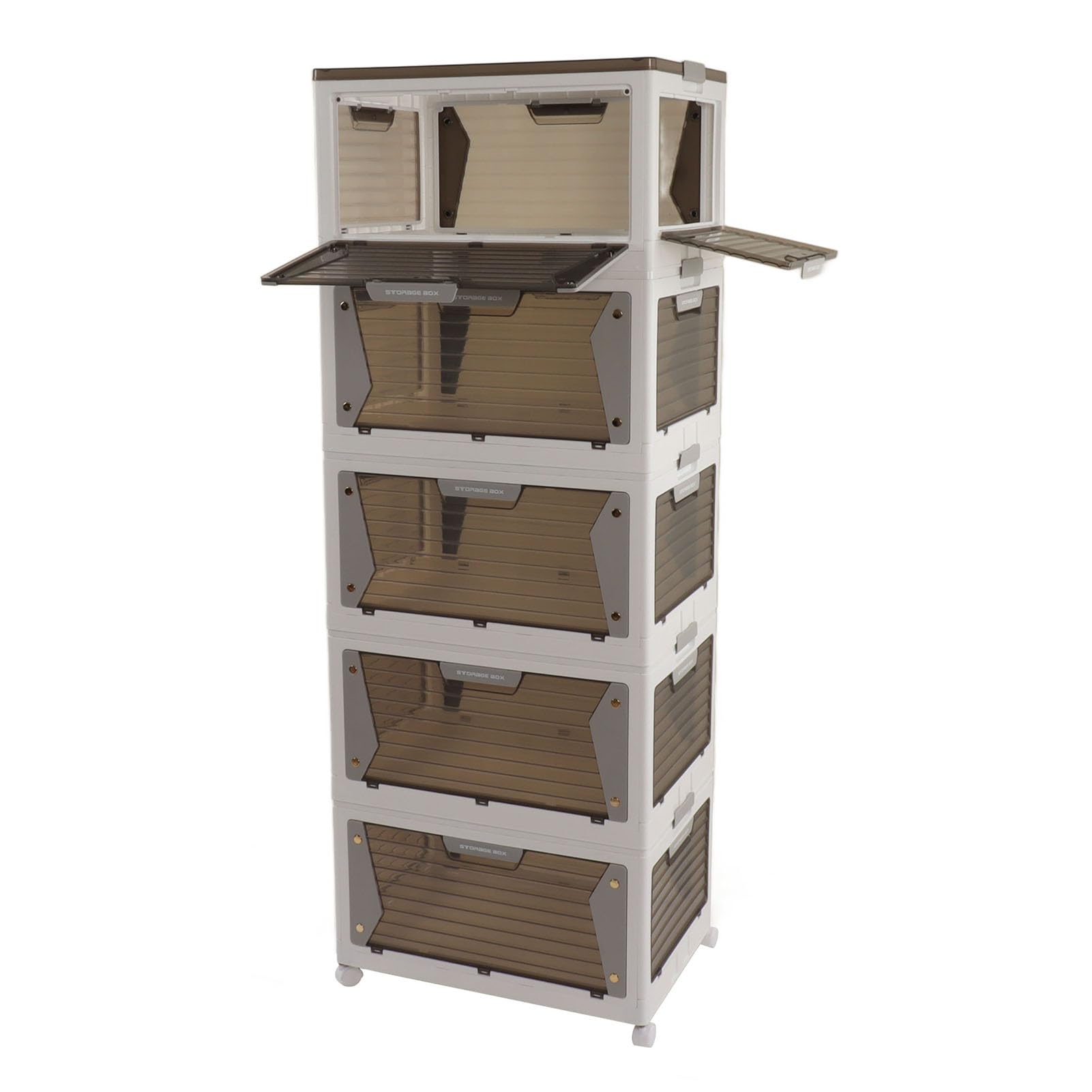 Cocoarm Contenitore Portaoggetti Scatola Portaoggetti Pieghevole in PP Grande capacità 5 Porte di Accesso Chiusura Magnetica Impilabile con Ruote per il Campeggio del Bagagliaio di Casa (5 strati)