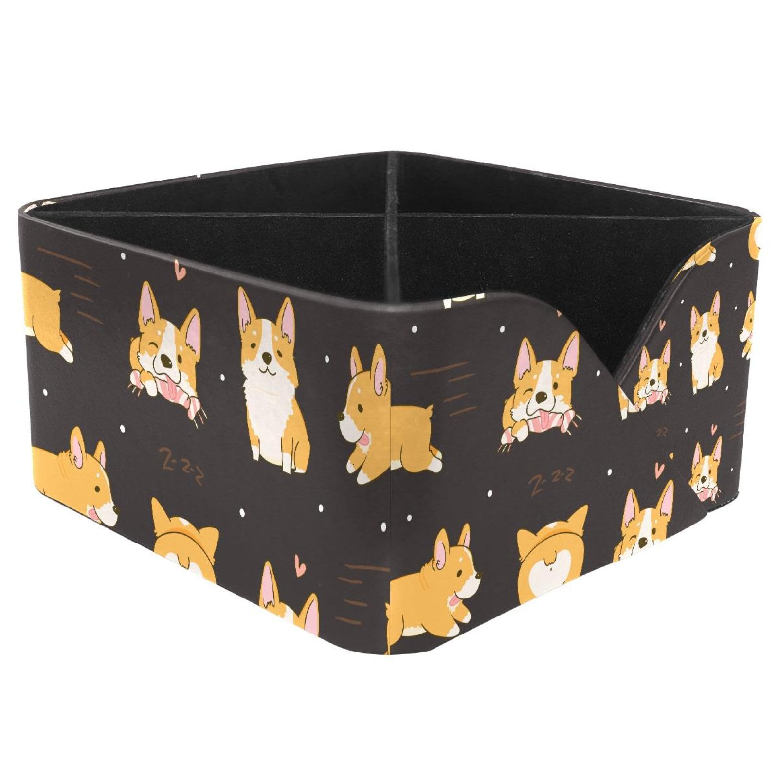 KengjuTesu Kawaii Playful Corgi Dogs Pattern Desktop Organizer Pen Holder, Rectangular Pencil Cup for Office, Study and Makeup Stations