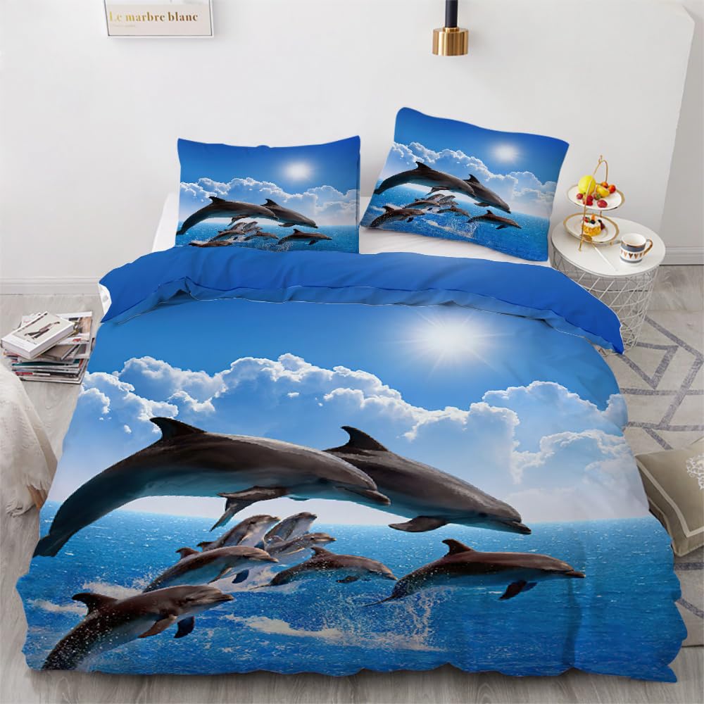 3D Dolphin Super King Duvet Cover Set 220x260cm 3 piece Soft Microfiber Reversible Bedding Set Ocean Animal Comforter Cover with Zipper Closure Quilt Cover with 2 Pillowcase 50x75cm（Image 3-19）
