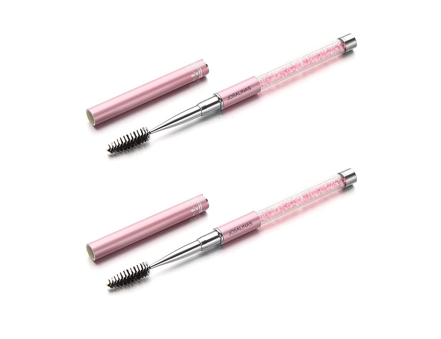 JOSALINAS 2PCS Pink Mascara Brushes with Cap - Eyelash Spoolies for Brows, Extensions & Precise Lash Application