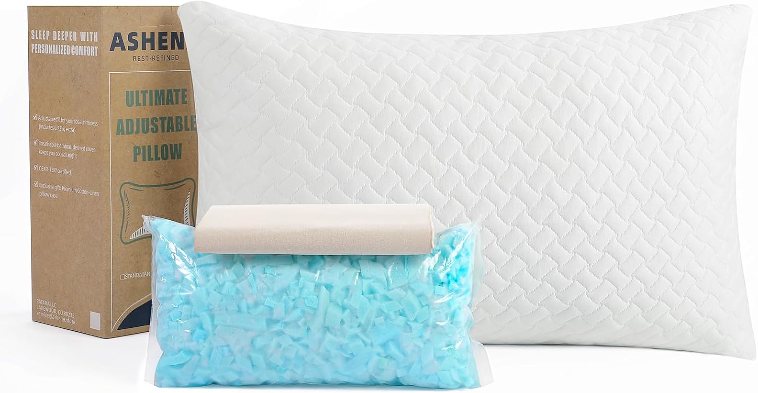 Adjustable Pillow, Queen Size Bed Pillows for Sleeping, Cooling Bamboo Cover - Medium Firm Back, Stomach and Side Sleeper Pillow, CertiPUR-US