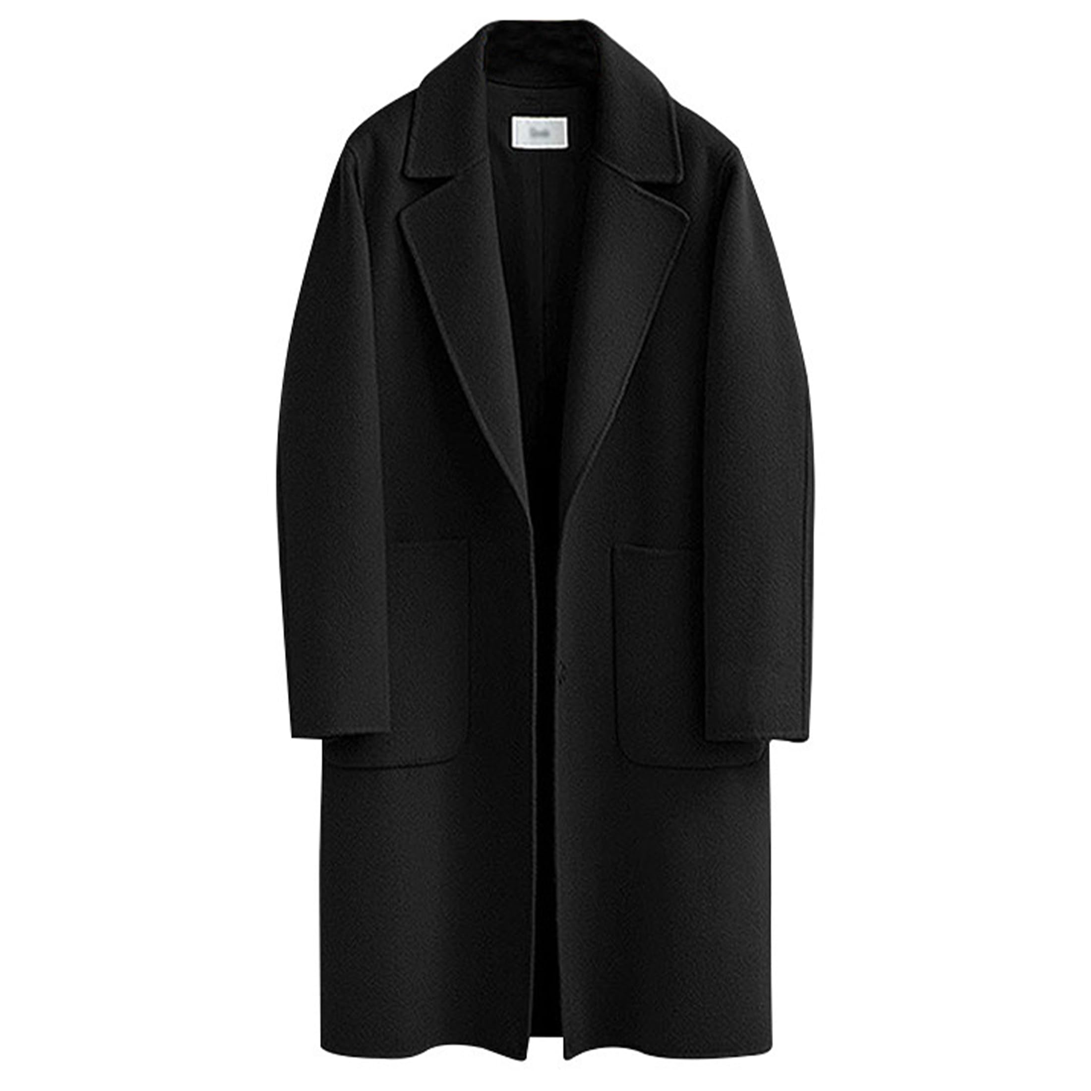 Omoone Women's Notched Lapel Wool Coats Mid Long Button Pea Coats Warm Thicken Trench Jacket
