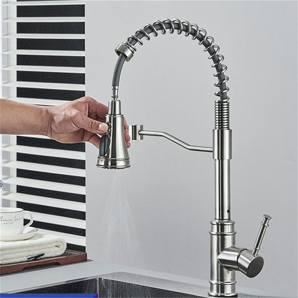 MXXQRHF Pull Out Kitchen Faucet Brushed Nickel Hot Cold Mixer Tap 360 Swivel Spout Deck Mounted Stream Single Hole Mixer Crane,Brushed Nickel G