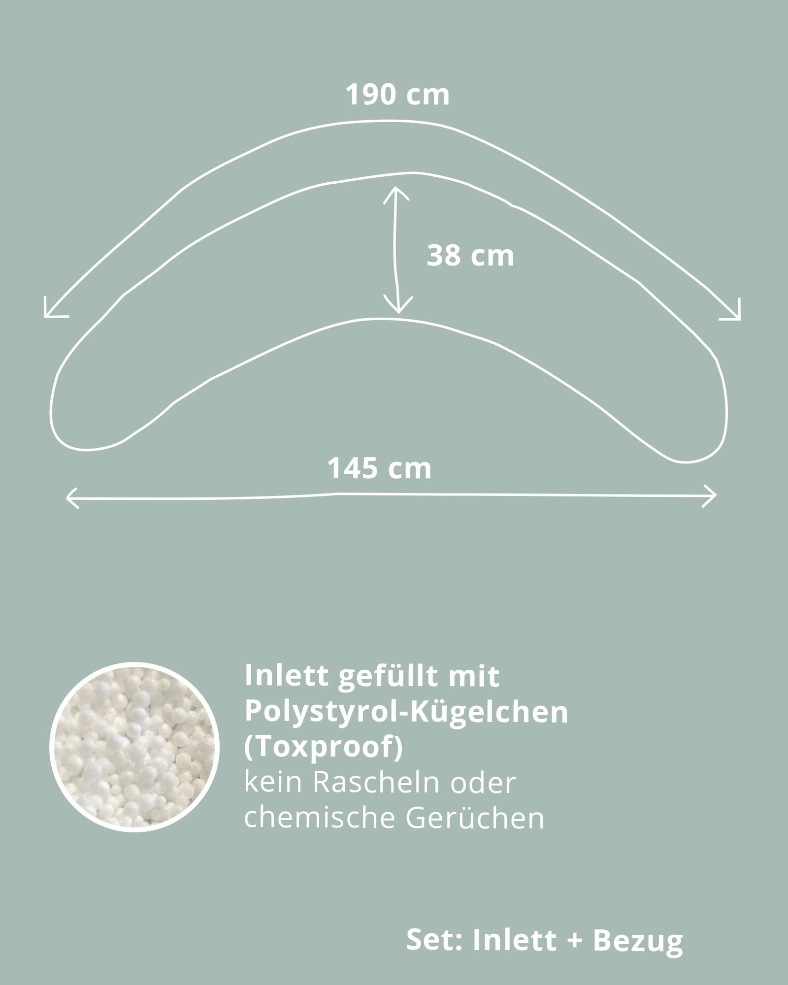 ULLENBOOM Stillkissen 190 cm - 100% OEKO-TEX Materialien, Ideal als Schwangerschaftskissen & Seitenschläferkissen - Stillkissenbezug 100% Baumwolle, Füllung: Mikroperlen, Sand
