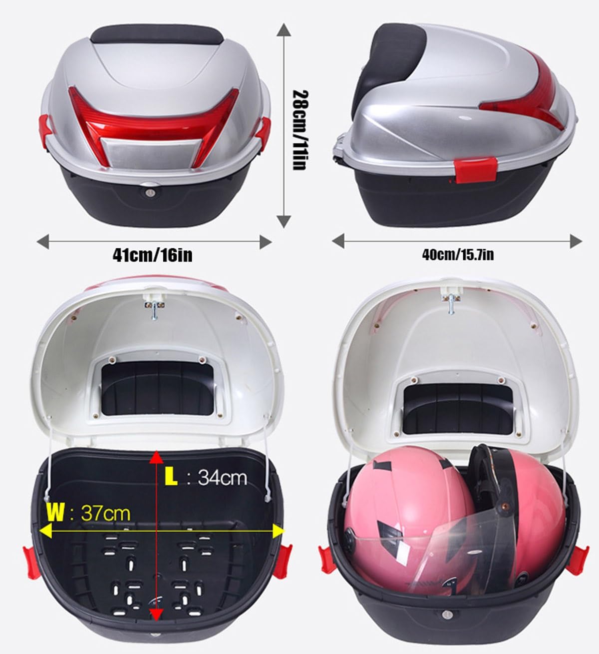 JEDAL Bauletto per moto Baule Motociclo Scooter 35L Bagaglio per Moto con serratura di sicurezza Valigia moto con schienale (Colore : Nero)