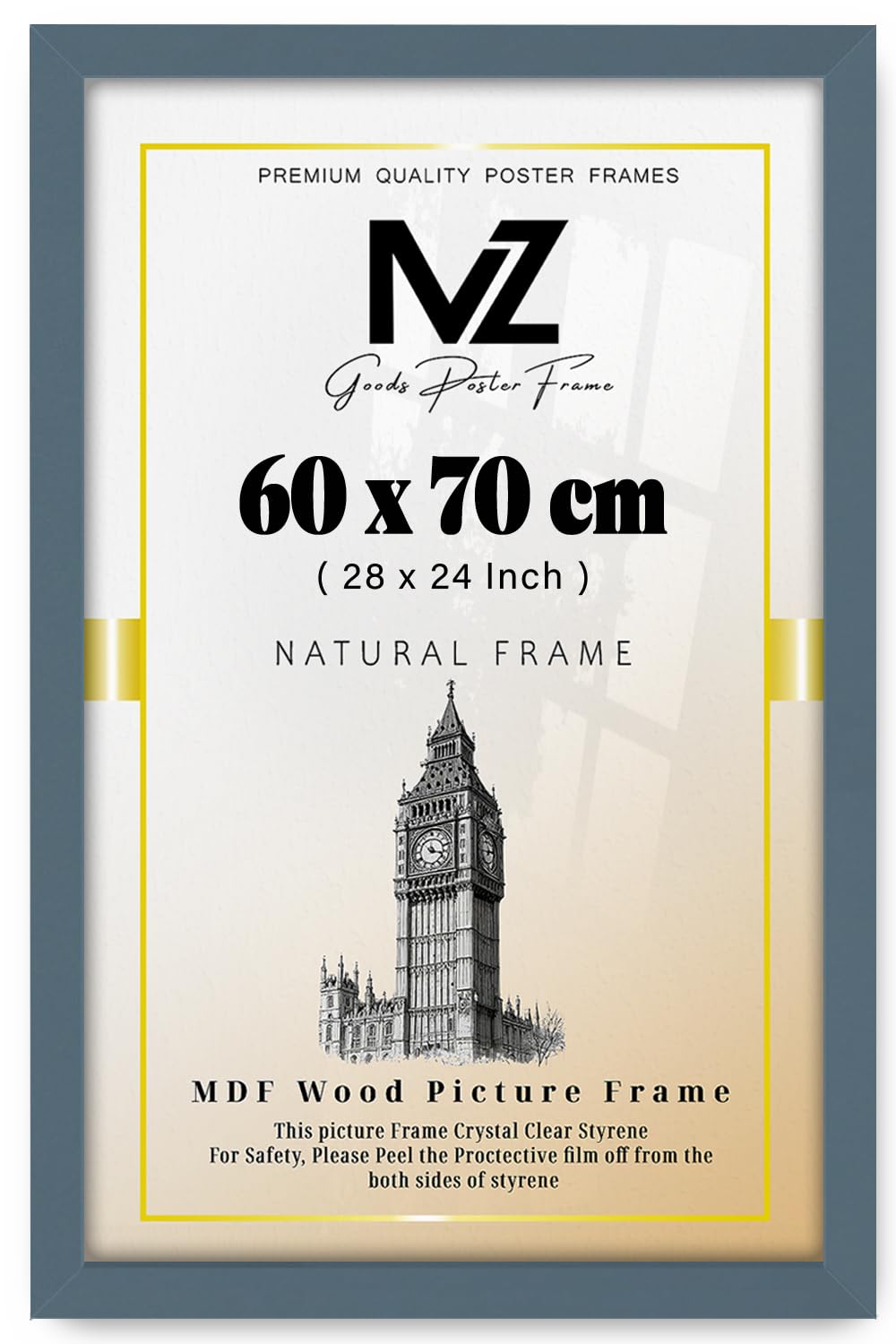 MZ GOODS | Dark Grey 1' 12" x 2' 4" Poster Frame (60 x 70 CM) Museum Quality, Ideal for Art Enthusiasts, Ready to Hang High-Definition Prints 28 x 24 Inch [ Dark Grey ]