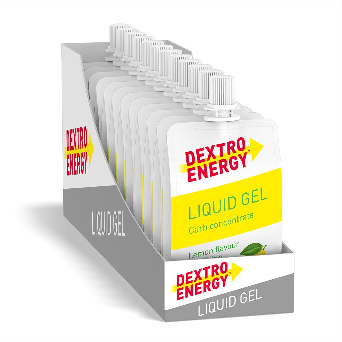 Dextro Energy Energy Gel | Pack of 12 | High Carb Gel with 28 g of Carbohydrates | Liquid Burst of Energy | Non-Sticky Energy Gel Lemon | For Running or Cycling | Vegan