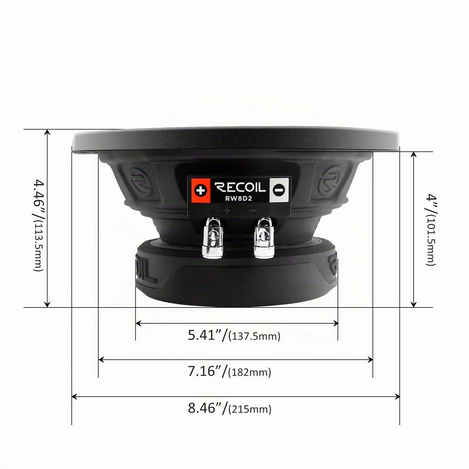 RECOIL RW8D2 Echo Series 8 Zoll Car Audio Subwoofer (20 cm 400 Watt Dual 2 Ohm Voice Coil - Competition Grade Pressed Paper Cone - 2" Schwarze 4-Lagen Hochtemperatur-Schwingspule