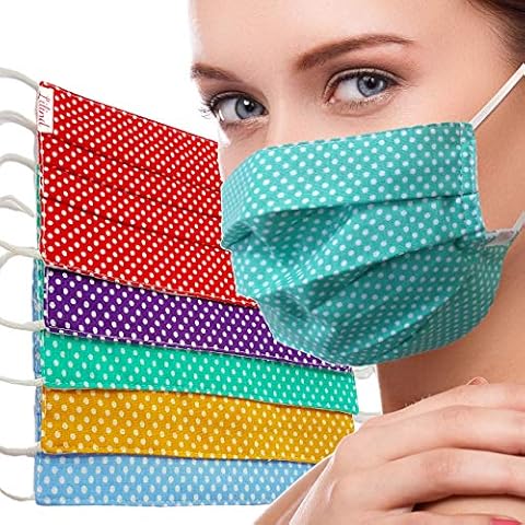 5 Pack Lilind Face Masks, Comfortable Christmas Gift, Handmade in UK, Breathable Soft Cloth, Reusable and Washable Covering, 100% Cotton, 5 pcs Mix Dots Cover