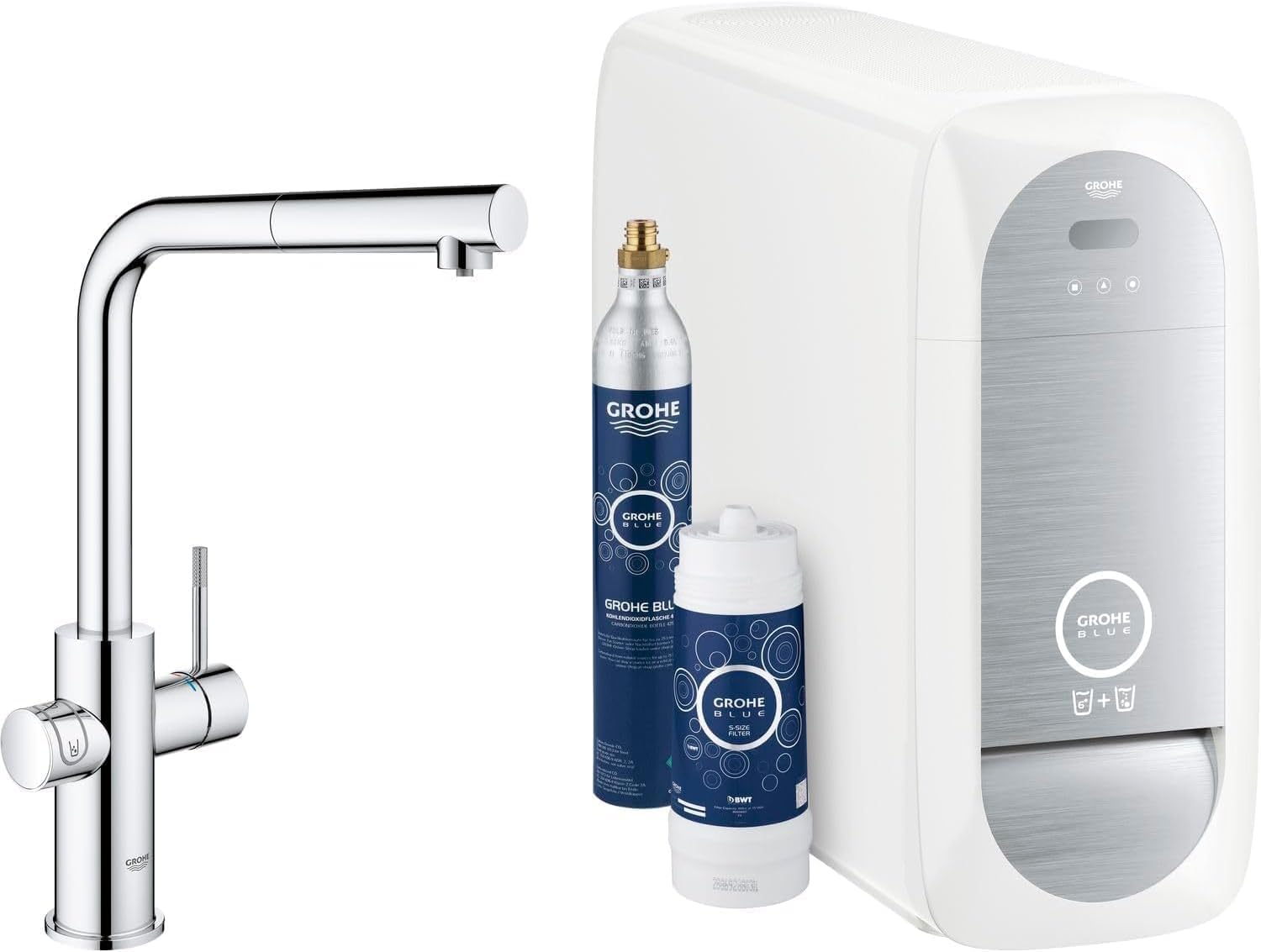 Grohe Blue Home Rubinetto per Lavello Cucina, Bocca a"L", con Doccetta Estraibile, Cromo e Filtro Acqua Incluso, 31539000