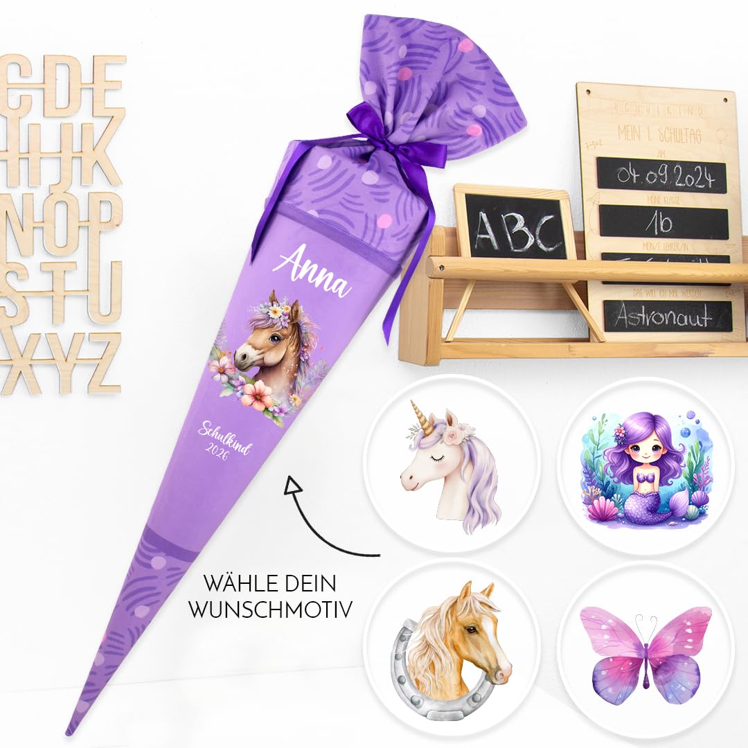 Schultüte aus Stoff Kuschel Velvet 70 cm 85 cm personalisierbar mit Wunschname Mädchen Einhorn