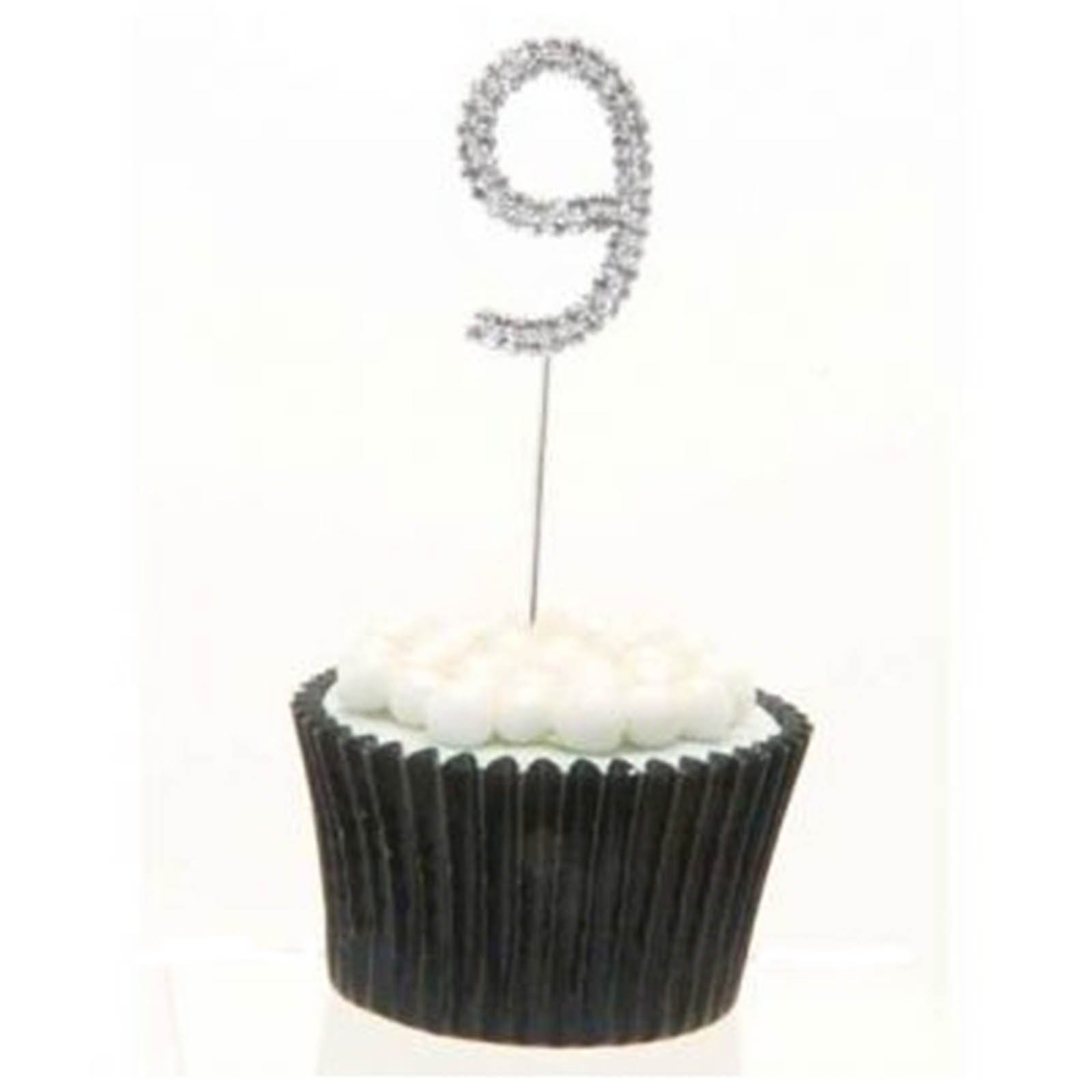 Sparkle & Celebrate! Rhinestone Number Cake Topper – The Ultimate Birthday & Anniversary Cake Bling (9 (Nine), Silver)