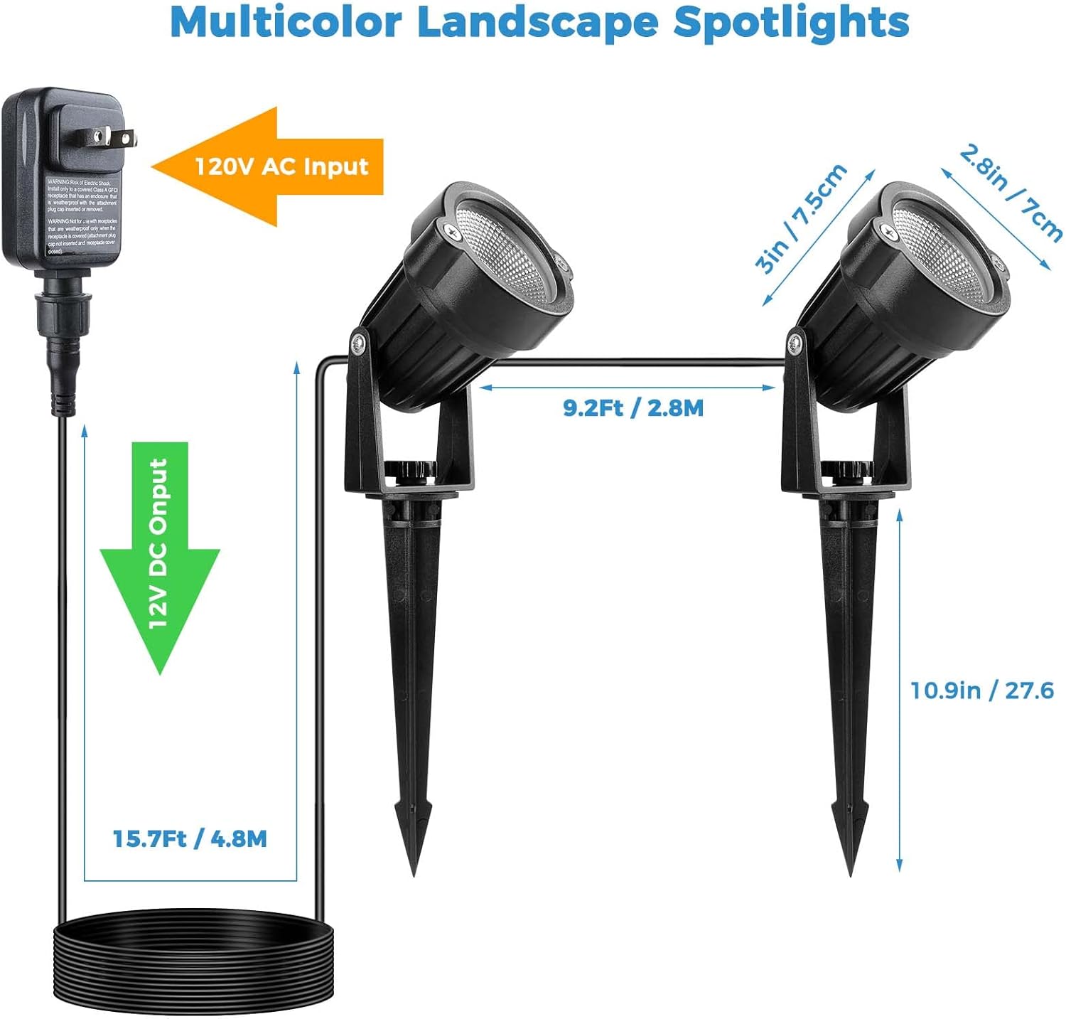 Outdoor Spotlights Colored with Timer, Yard Spot Lights Waterproof 12V RGBW LED Landscape Lights Memory Dimmable with Spiked Stand for Outside Lawn Pathway Porch Garden (6 in 1)