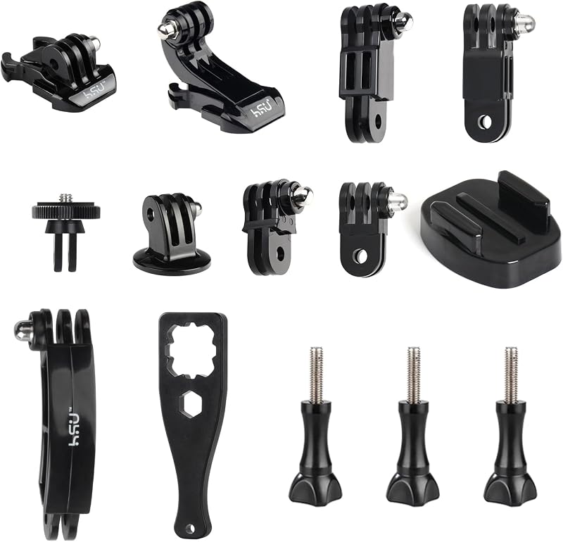 HSU Basic Adapter Grab Bag for GoPro (13pcs) | Including Quick Release Buckle, J-Hook Buckle, 3-Way Pivot Arms, Tripod Mount, Curved Extension Arm and Thumbscrews