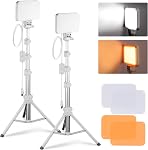 NEEWER Basics 2 Pack LED Video Light Panel Lighting Kit, Bi Color Dimmable Portable Studio Lights with Stands & Filters, 3200K-5600K 750lux CRI95 for Video Recording Live Streaming Photography, BP66