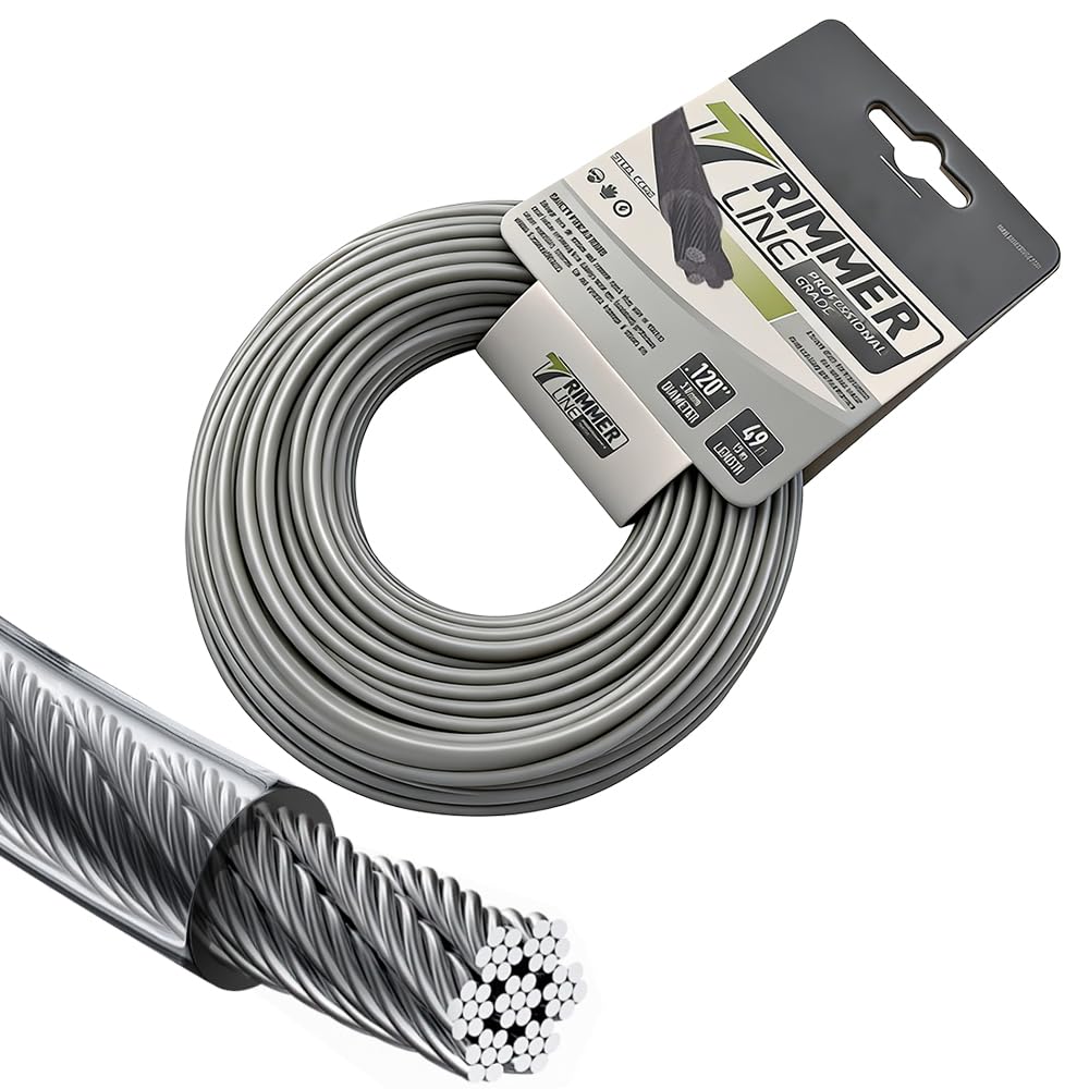 2.4mm x 15m Strimmer Line, Metal Mowing Rope, Heavy Duty Nylon Steel Grass Trimmer Line, Nylon Metal Wire Trimmer Spool, Round Replacement Strimmer Cord for Garden Trimmers