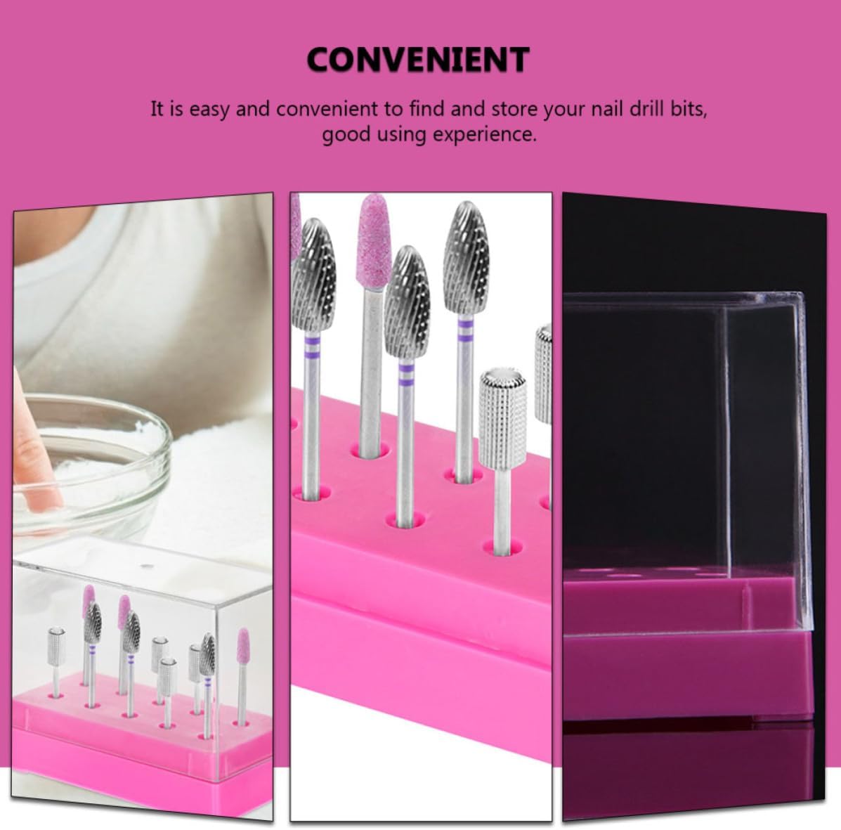 Plastic Nail Drill Bits Storage Box for Nail Art Training and Manicure Practice Organizer with Display and Storage Features