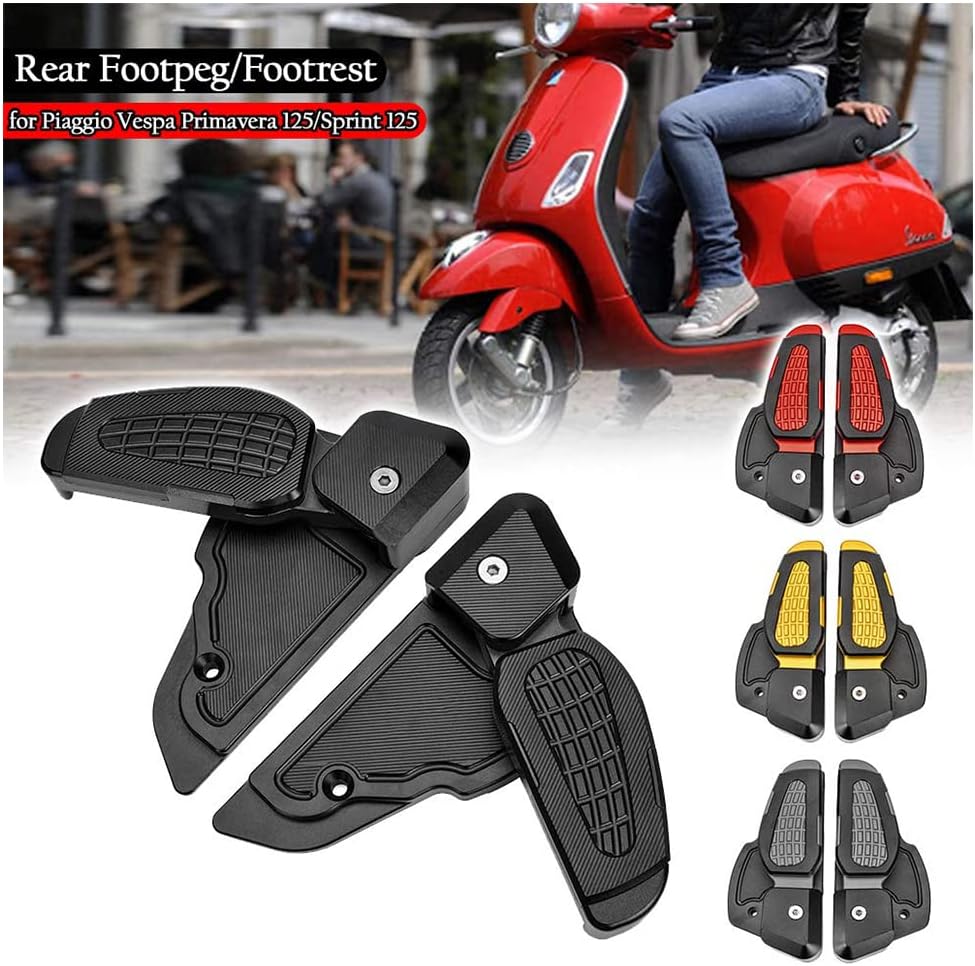 Motorcycle CNC Aluminum Foot Pegs Pedal Foot Rest Footrest Footpeg Extension Step Board Extender Accrssories for Vespa Primavera Sprint 125 150 Parts 2017 2018 2019 2020 2021 (Black)