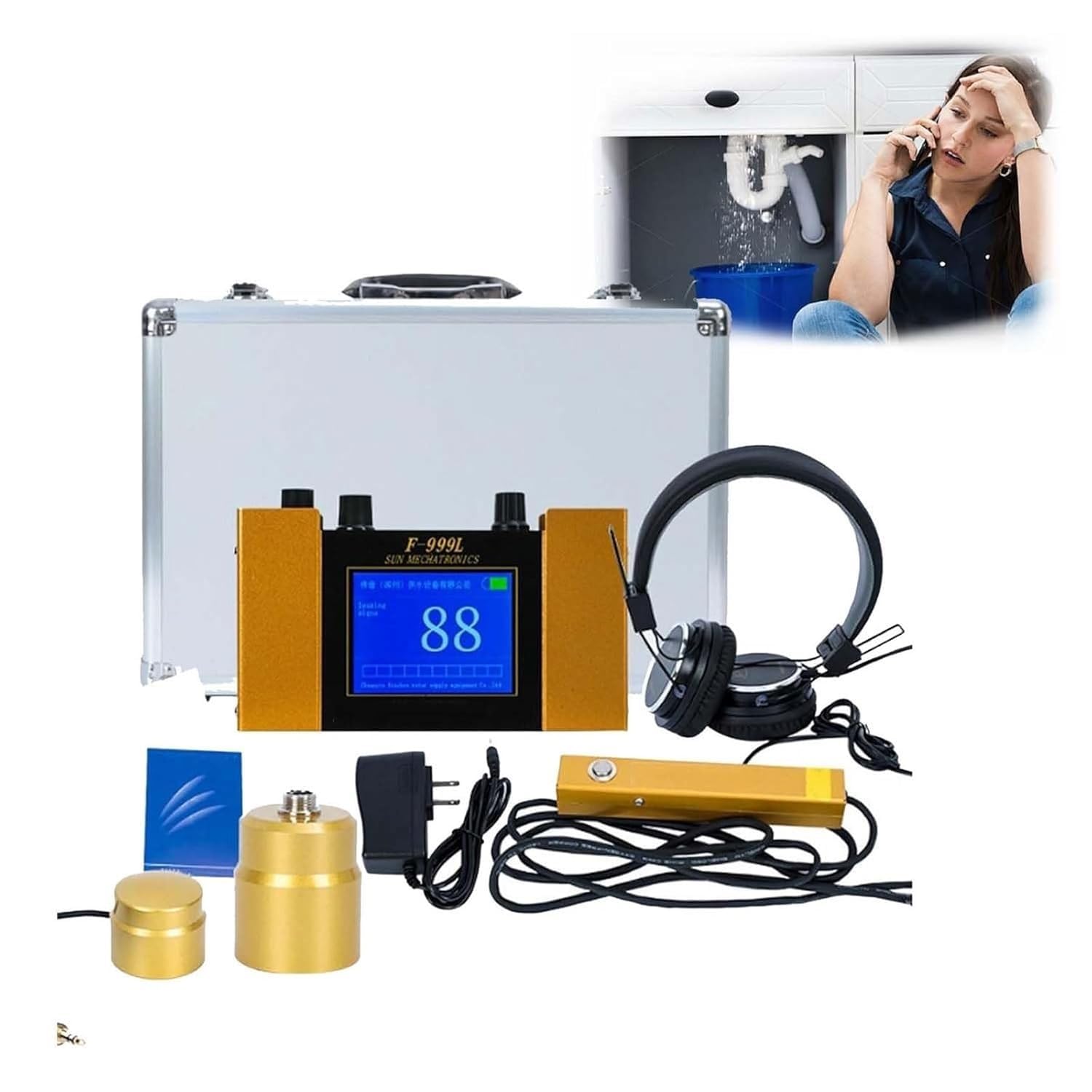 Detector digital de fugas de agua, sensor de alarma de agua con pantalla LCD, niveles de detección ajustables para tuberías y sótanos