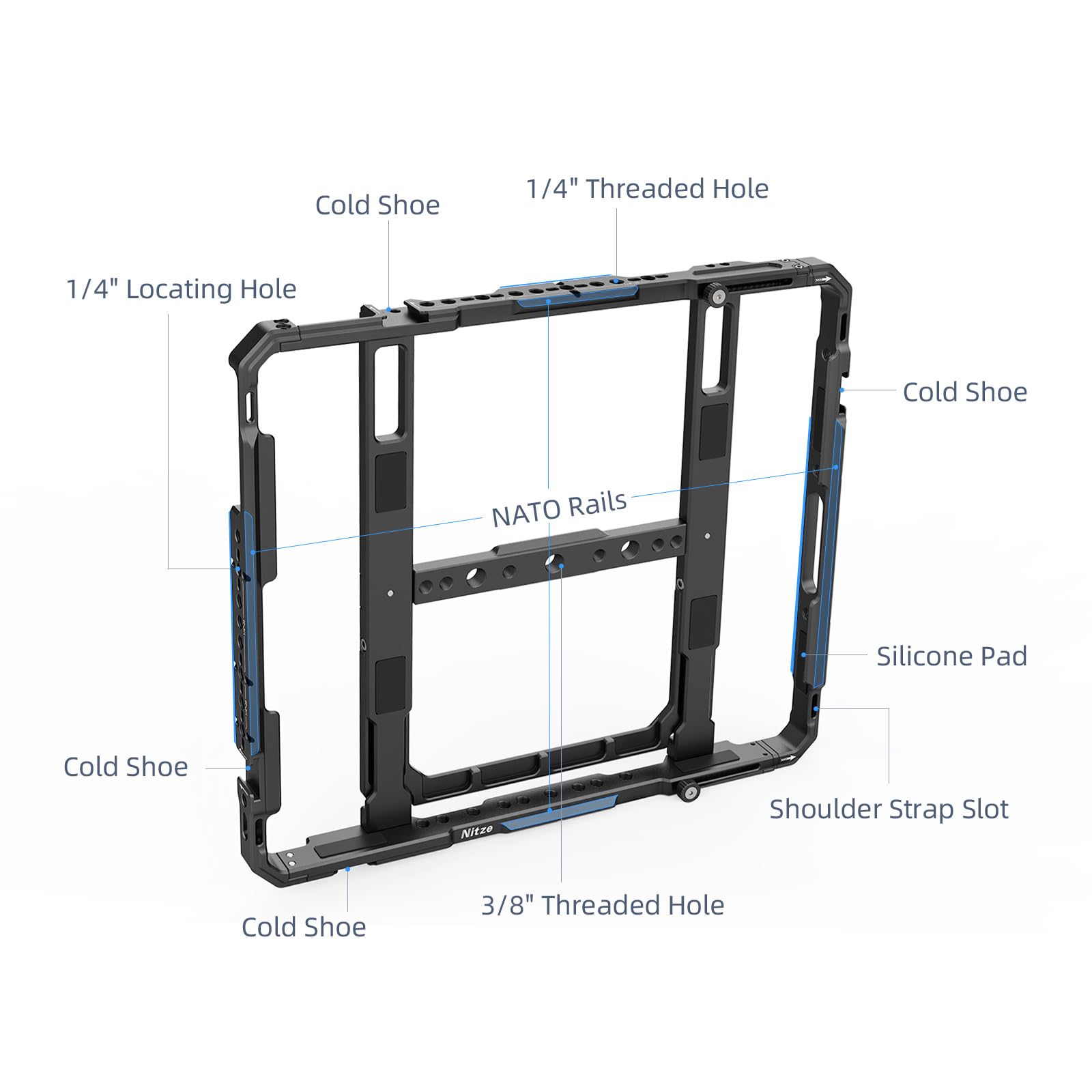 Nitze Supporto per tablet in alluminio con supporto per treppiede compatibile con iPad Pro da 12,9" e 11,5" a 13" Tablet