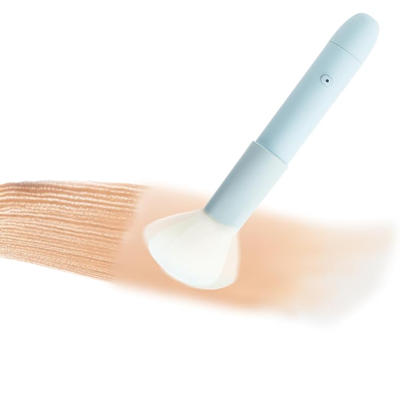 Pincel elétrico para maquiagem colorido blove com vibração, cerdas sintéticas e cor azul