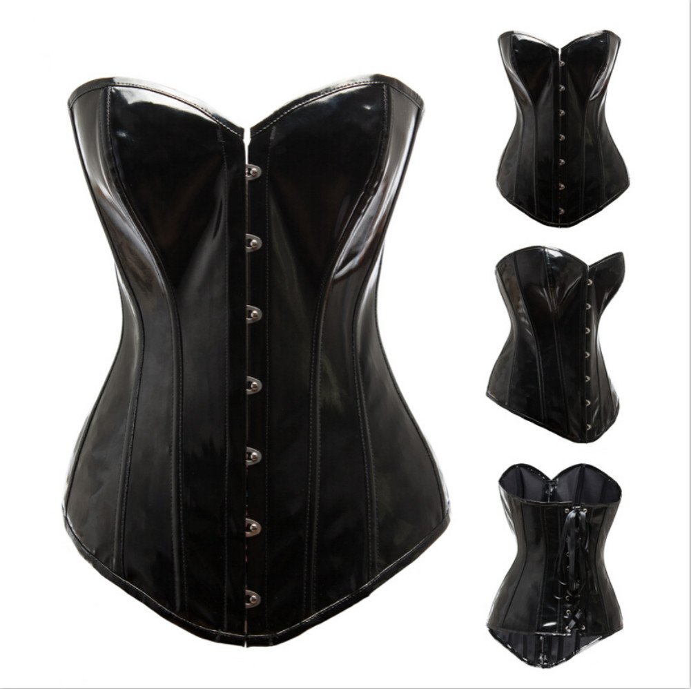 KUOSE Corsetto da donna in PVC lucido punk con lacci e disossato gotico
