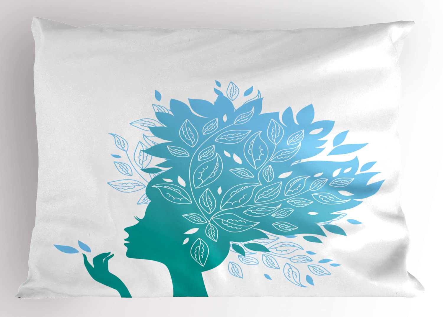 Lunarable Floral Pillow Sham Set of 2, Side Portrait of a Lady with Leafy Hair Dreamy Illustration, Quality Microfiber Bedding Item for All Seasons, 36