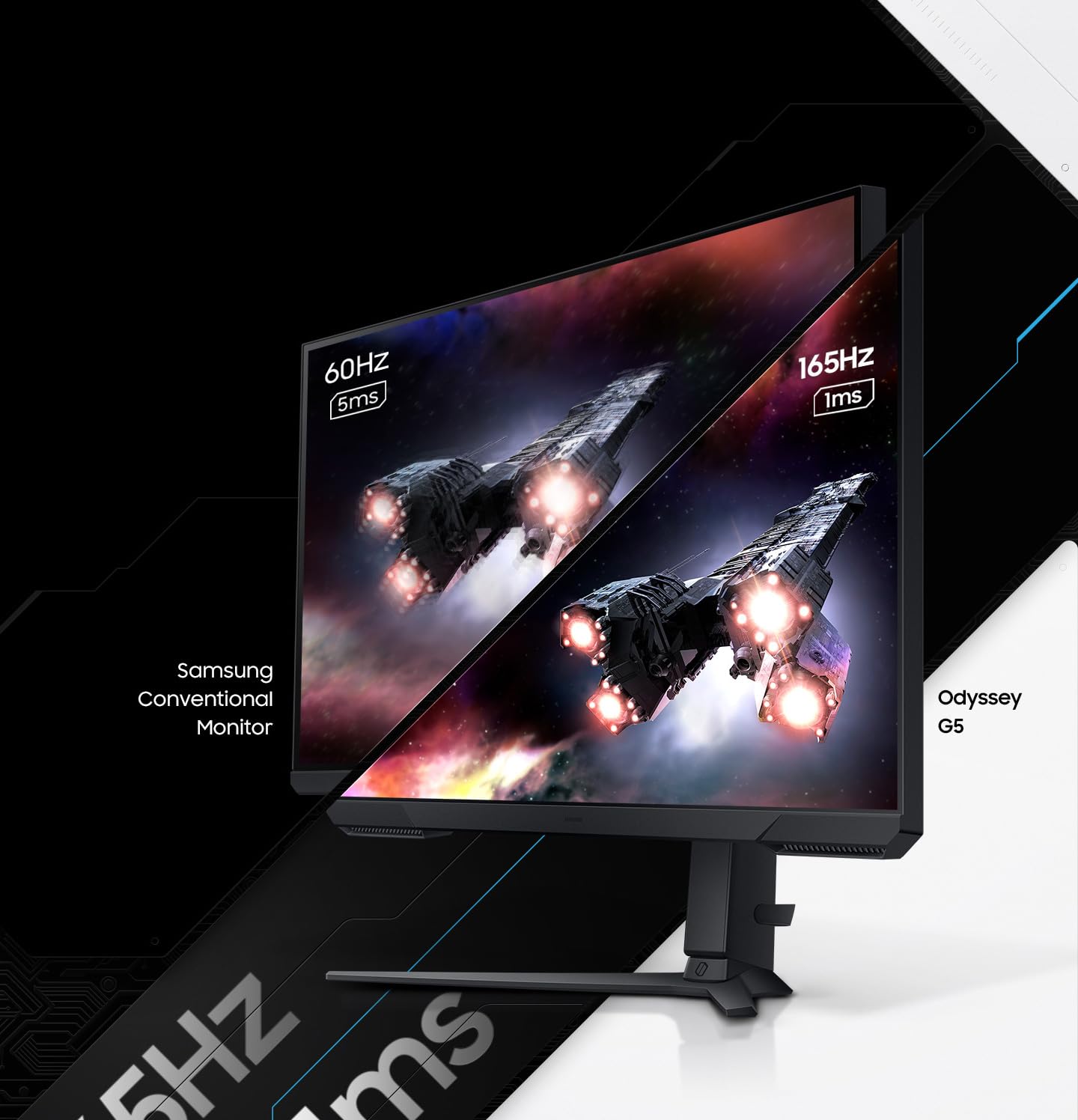 Samsung ODYSSEY G5 G51C 32'' 165Hz -1ms, Dalle VA, Résolution QHD 2,560 x 1,440, 3000 : 1, HDR10, AMD FreeSync Premium Pro, Display Port, USB & Pied Ajustable, HDMI