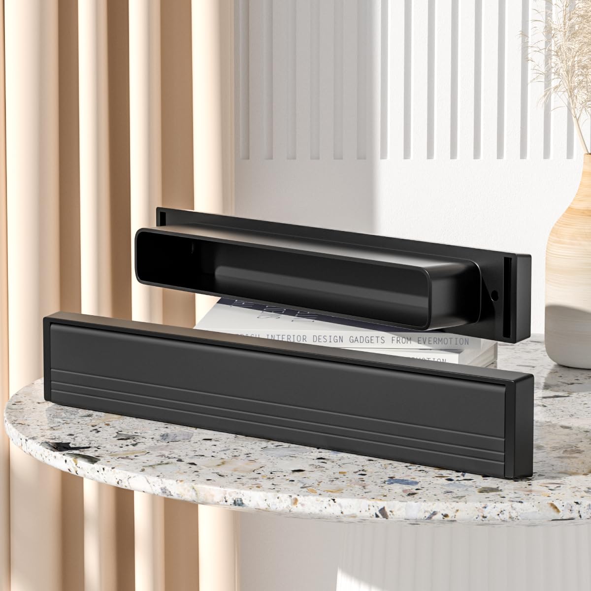 Bwintech 1 juego de buzón de puerta de aluminio negro de profundidad ajustable de 325 x 50 mm (12,8"), apto para puertas de 40-80mm de grosor de madera, UPVC, compuesto, interiores y exteriores