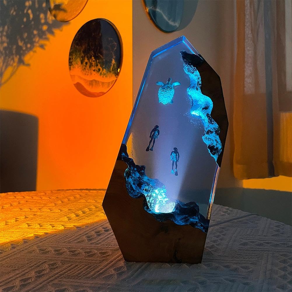 Diver Ocean Night Light, Turtle Lamp Handmade Resin Night, Ocean