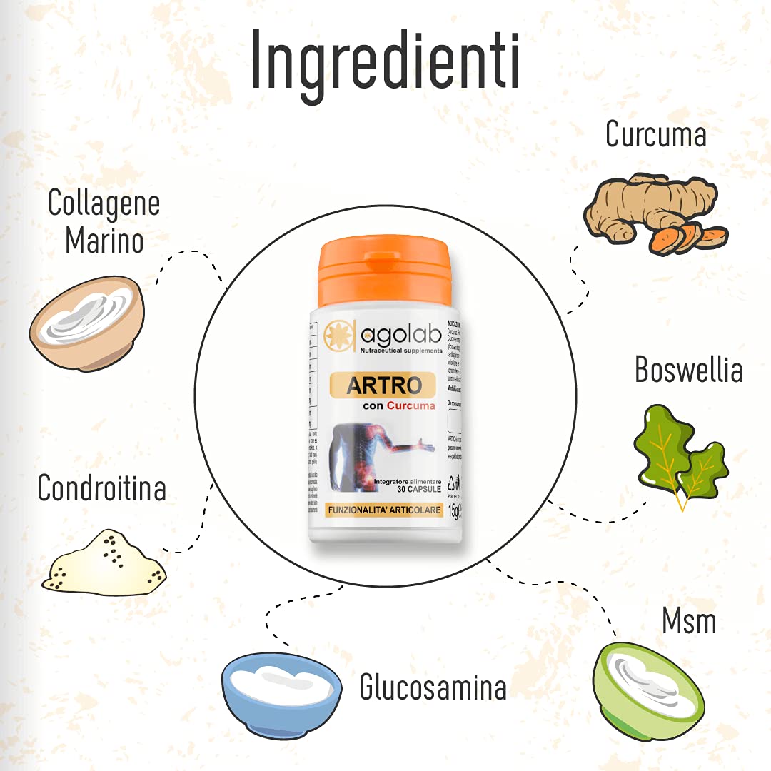 Integratore a Base di Glucosamina e Condroitina, con con Curcuma, Boswellia e Collagene marino, Supporta la Funzionalità Articolare e Contrasta gli Stati di Tensione Localizzati