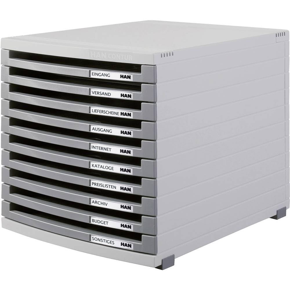 HAN 1510-0-19, CONTUR drawer set. Modern organisational system, expandable, premium quality for a highly professional organisation with 10 open drawers, light-grey-dark-grey