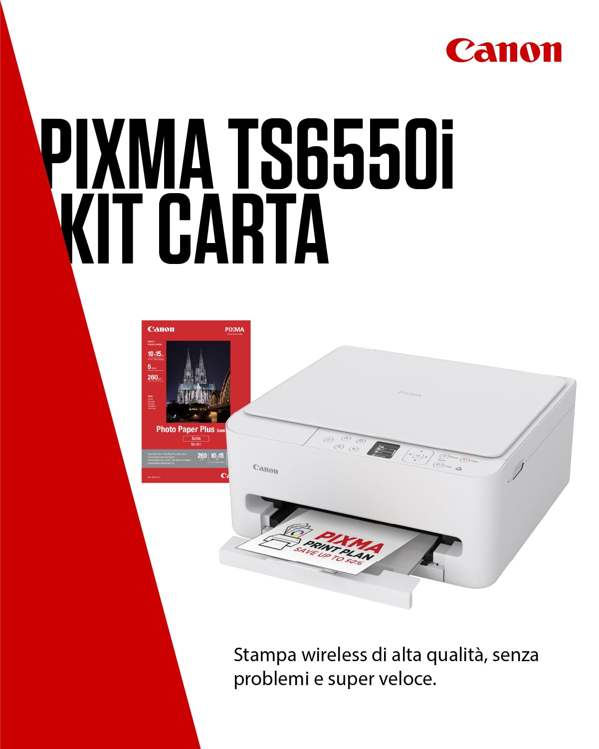 Canon PIXMA TS6550I Stampante Multifunzione Wi-Fi Display OLED 1,42 Carta Fotografica A4 SG-201 5 Fogli
