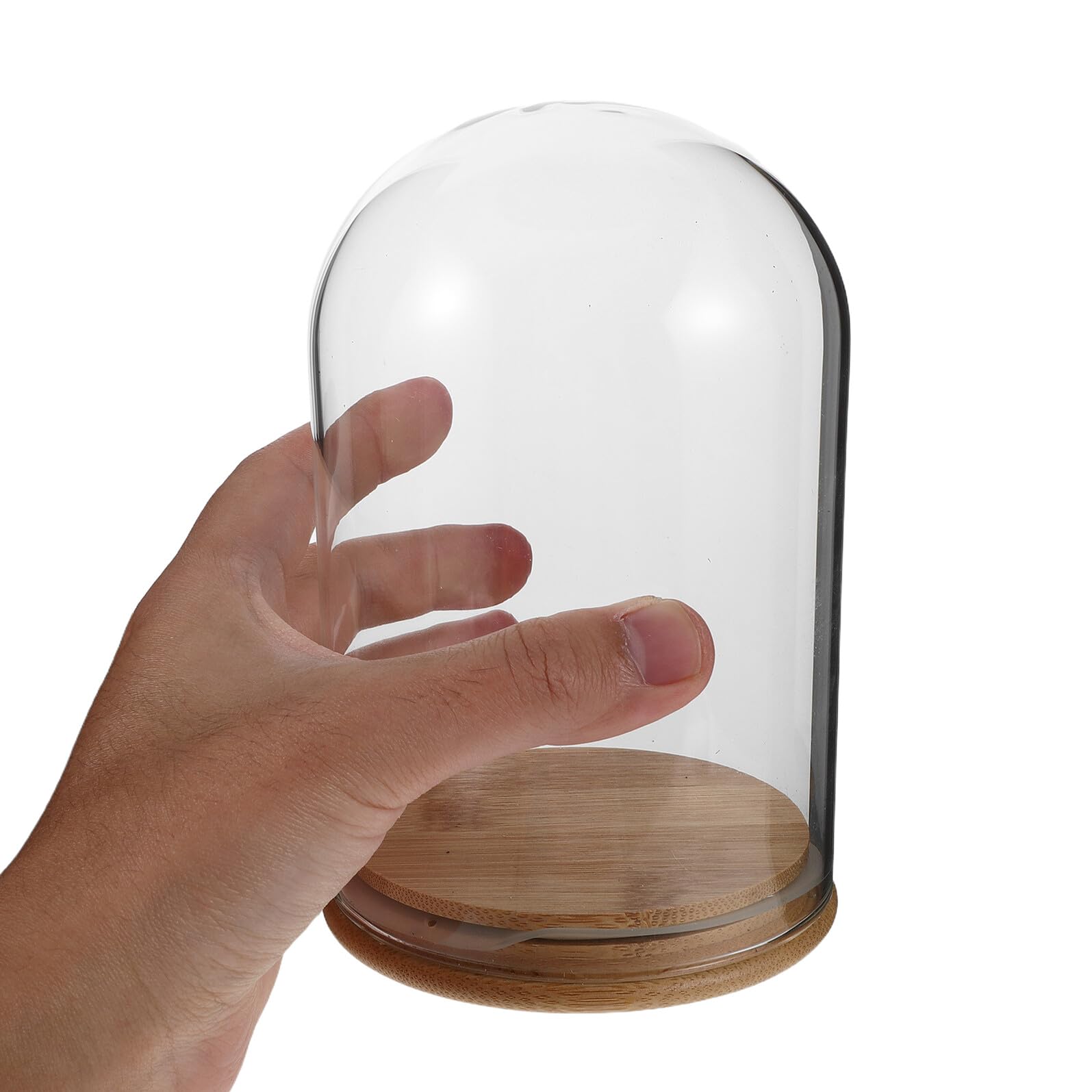 Cupola Espositiva in Vetro con Base in Bambù per Sfere Decorative e Collezioni Creative Miniature, Design a Cupola Trasparente per Centrotavola Raffinato e Decorativo